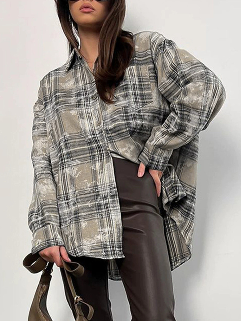 Forever 21 Vintage Plaid Overshirt Distressed Brushed Long Sleeve Spring Summer
